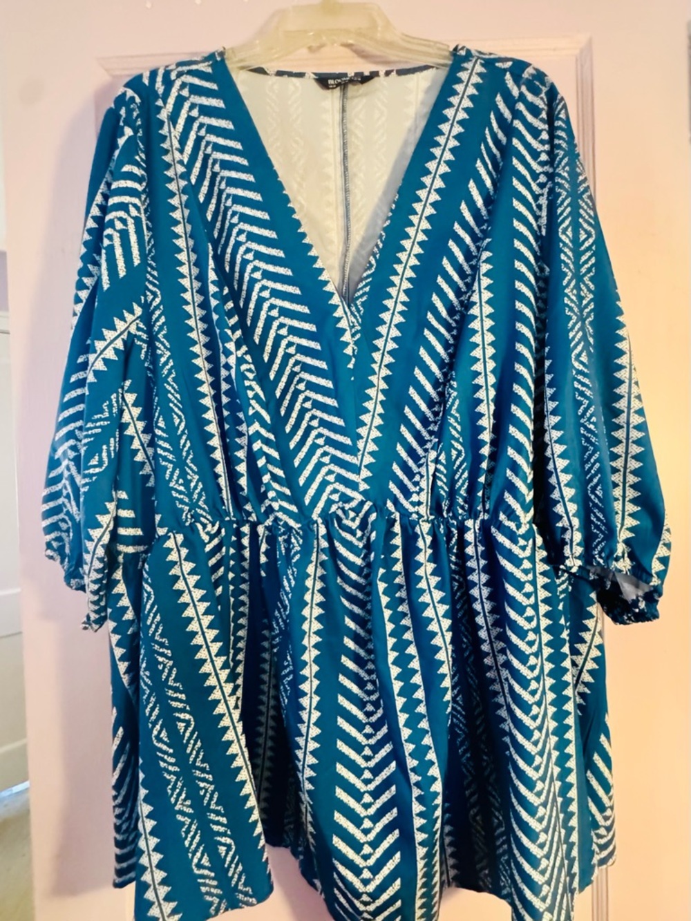 BloomChic Blue & White V-Neck Patterned Tunic